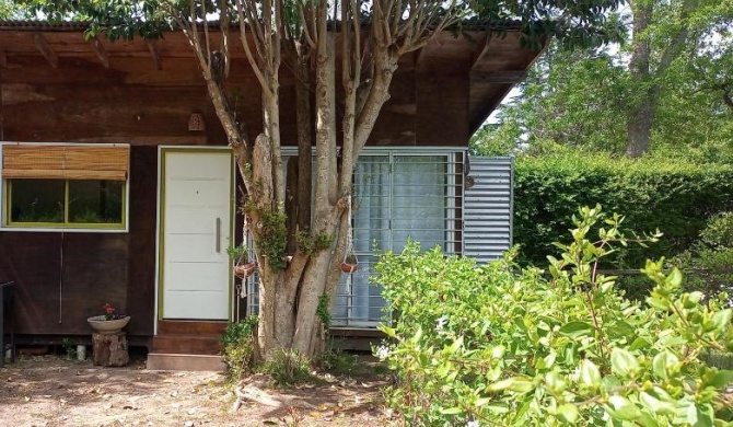 Cabaña monoambiente con pileta y jardín arbolado